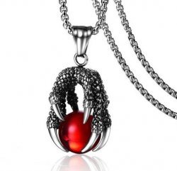 Медальйон Dragon Claw Stainless Steel Necklace Red Crystal